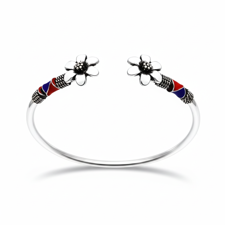 White Flowers Silver Bracelet