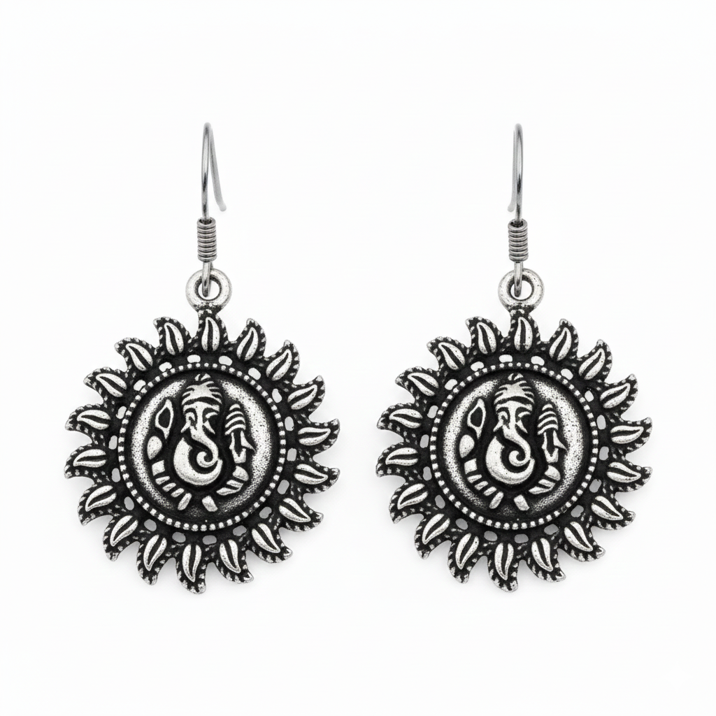 Traditional Lord Ganesh Silver Earrings for Women