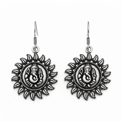 Traditional Lord Ganesh Silver Earrings for Women