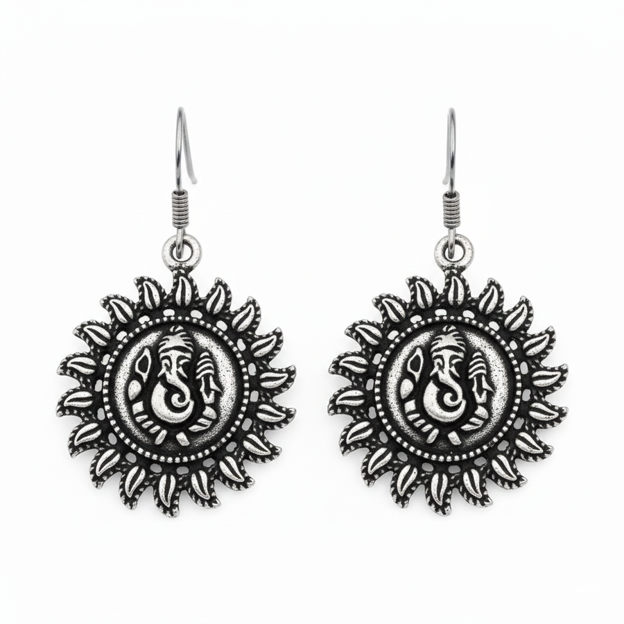 Traditional Lord Ganesh Silver Earrings for Women