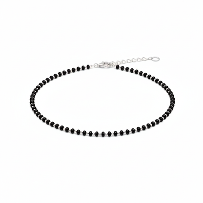 Black Beads Silver Anklet for Women