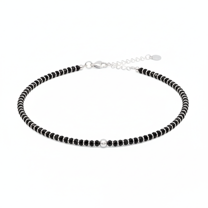 Black Beads Silver Pearl Anklet for Women