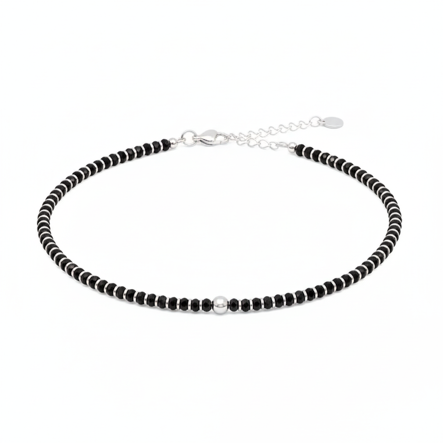 Black Beads Silver Pearl Anklet for Women