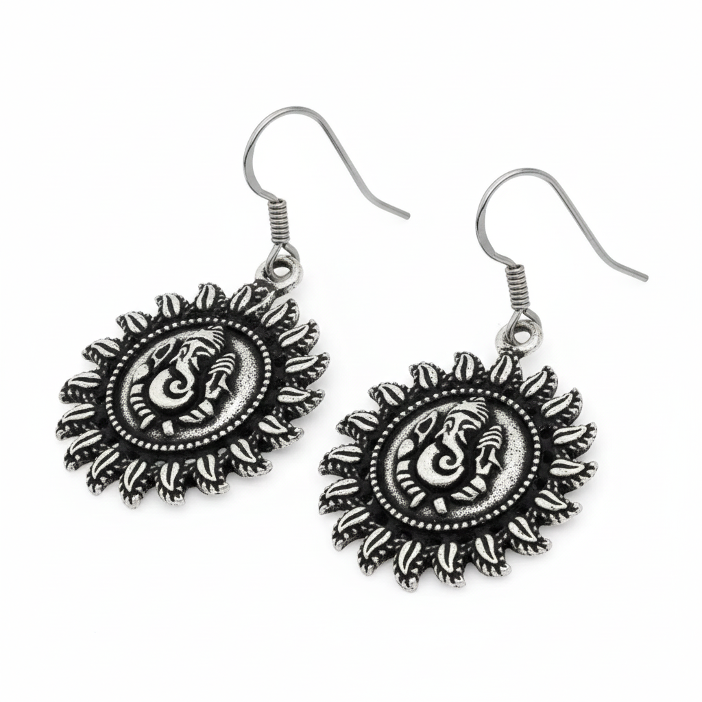 Traditional Lord Ganesh Silver Earrings for Women