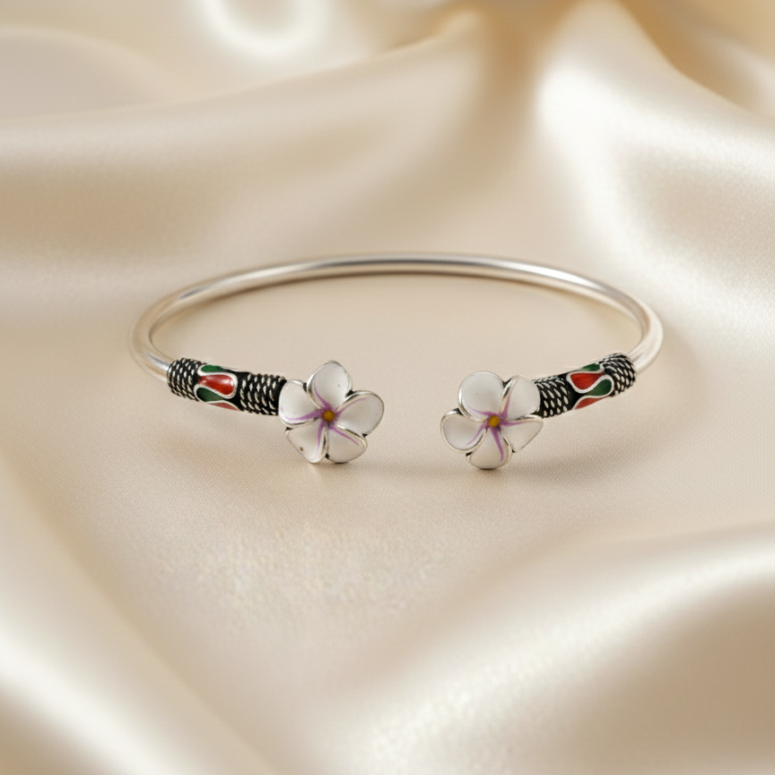 White Flowers Silver Bracelet