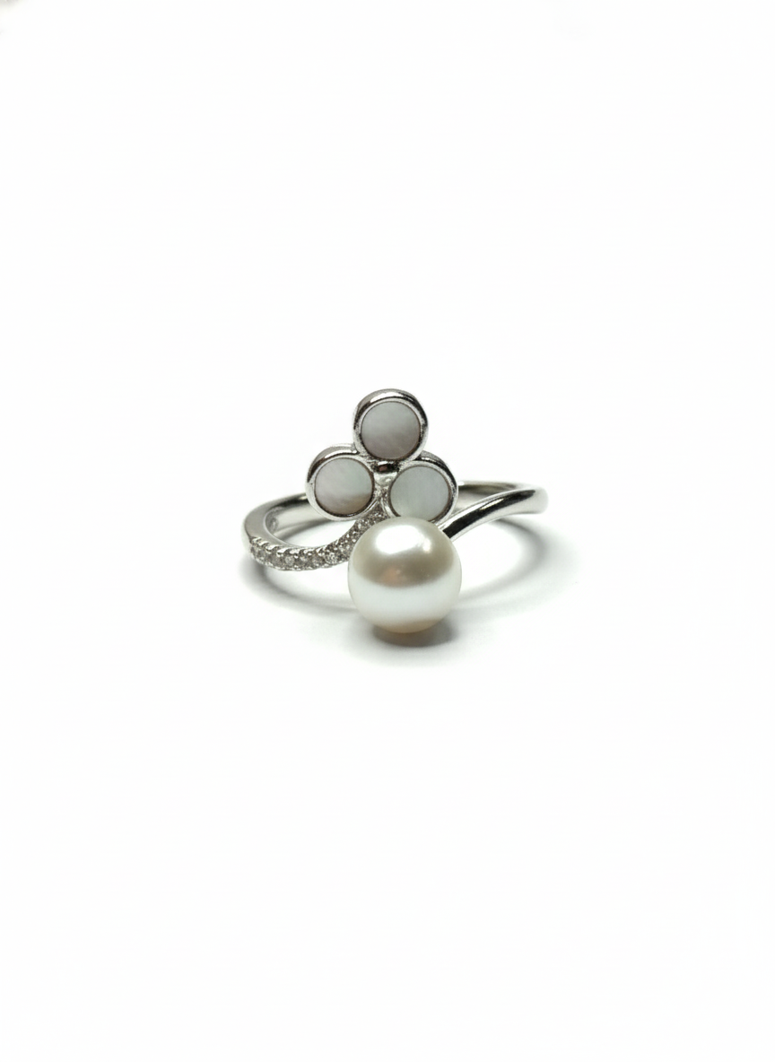 Elara Bezel Pearl Grace – 925 Sterling Silver Ring for Women