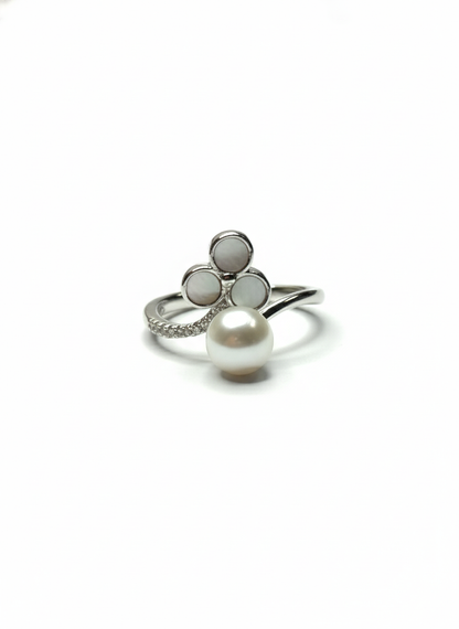 Elara Bezel Pearl Grace – 925 Sterling Silver Ring for Women