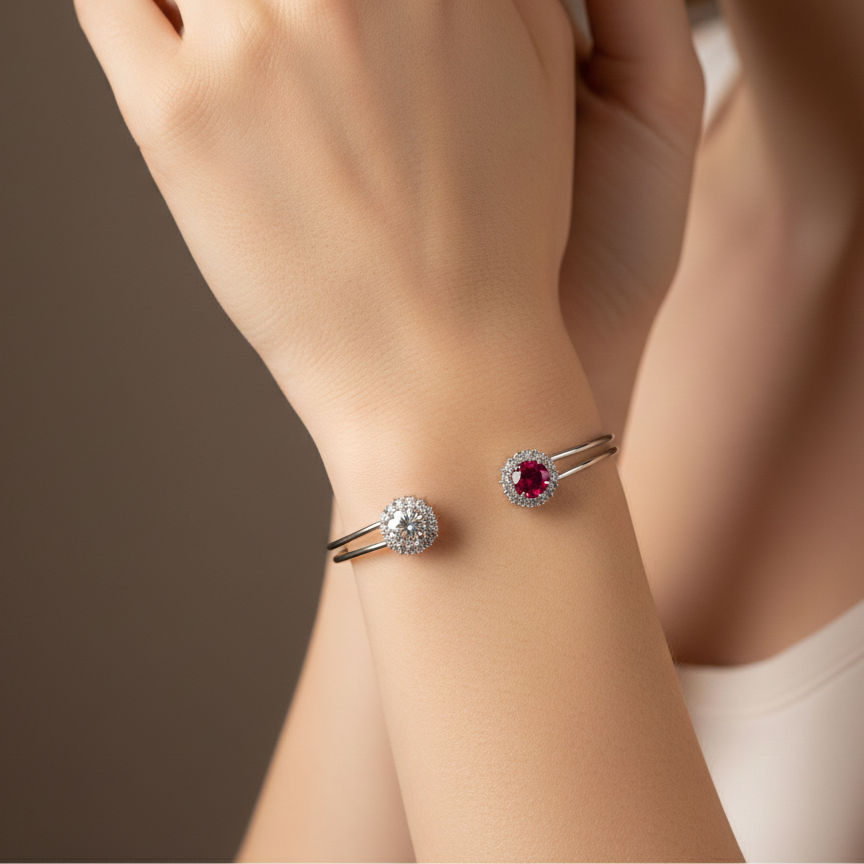 Two Souls Sterling Silver Cuff Bracelet for Women - Rivansh