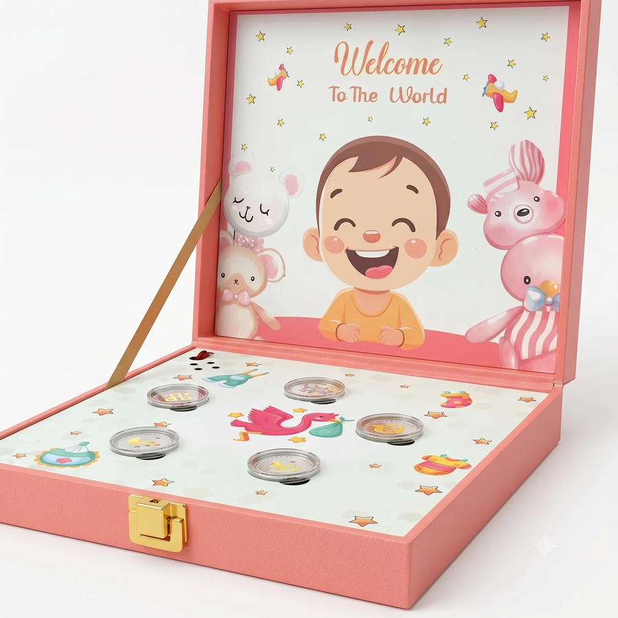 Musical New Born Baby, Silver, Round Shape, 1g x 5 Coins
