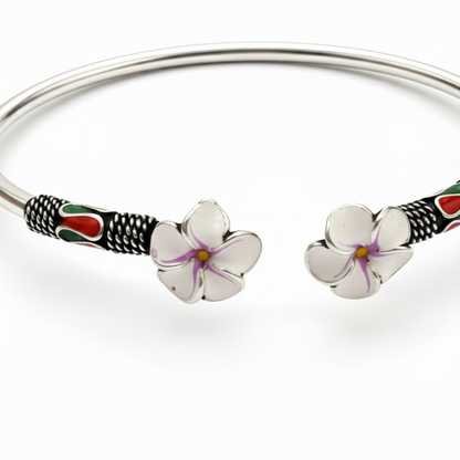 White Flowers Silver Bracelet