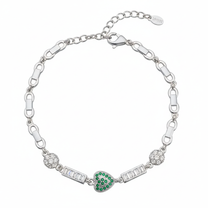 Green Heart Silver Bracelet for Her