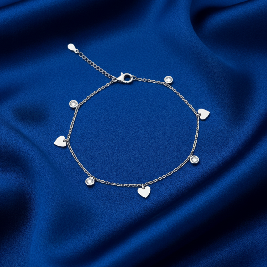 Heart Silver Anklet for Women - Rivansh