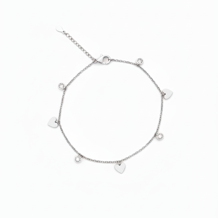 Heart Silver Anklet for Women on white - Rivansh