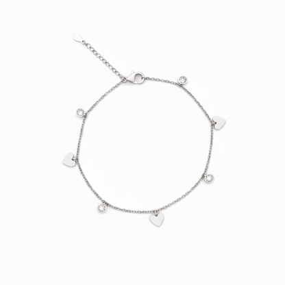 Heart Silver Anklet for Women on white - Rivansh