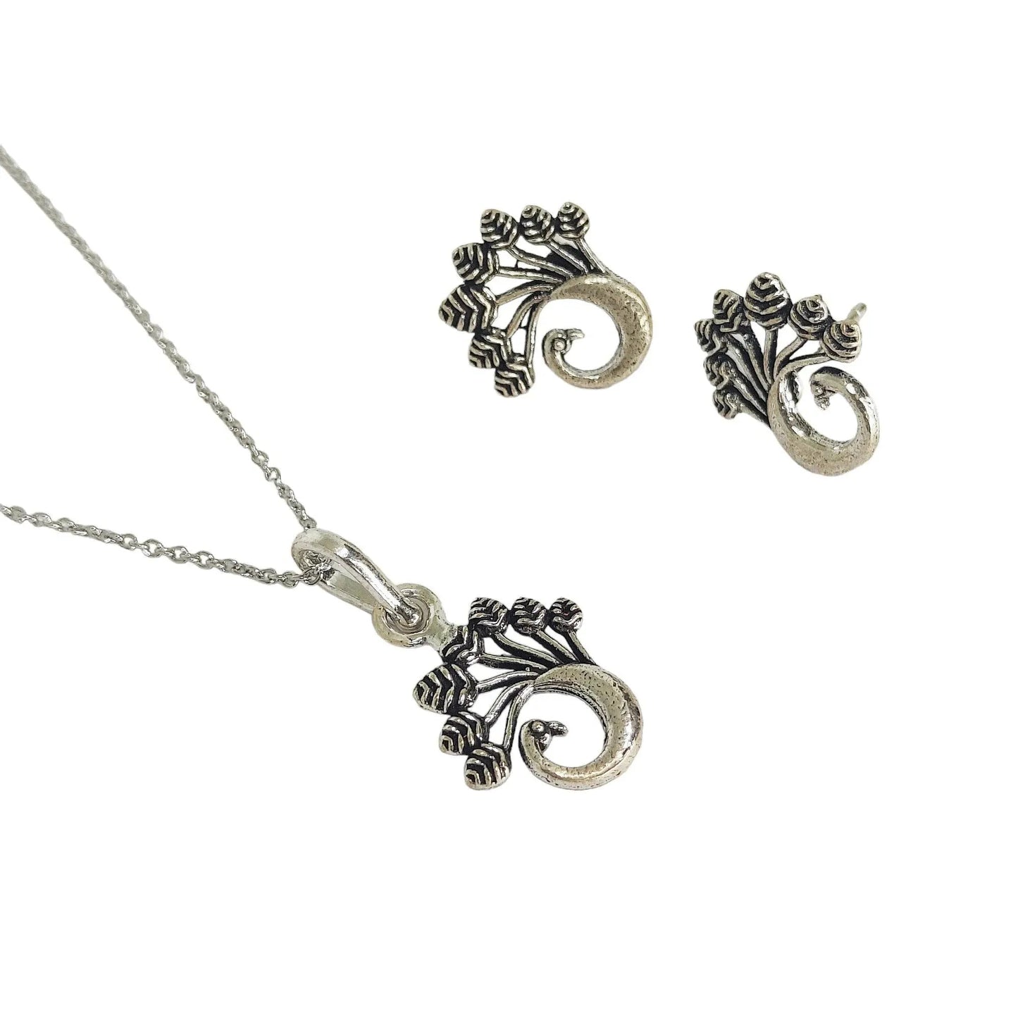 Peacock Oxidized Sterling Silver Pendent Set With Chain For Women - Rivansh