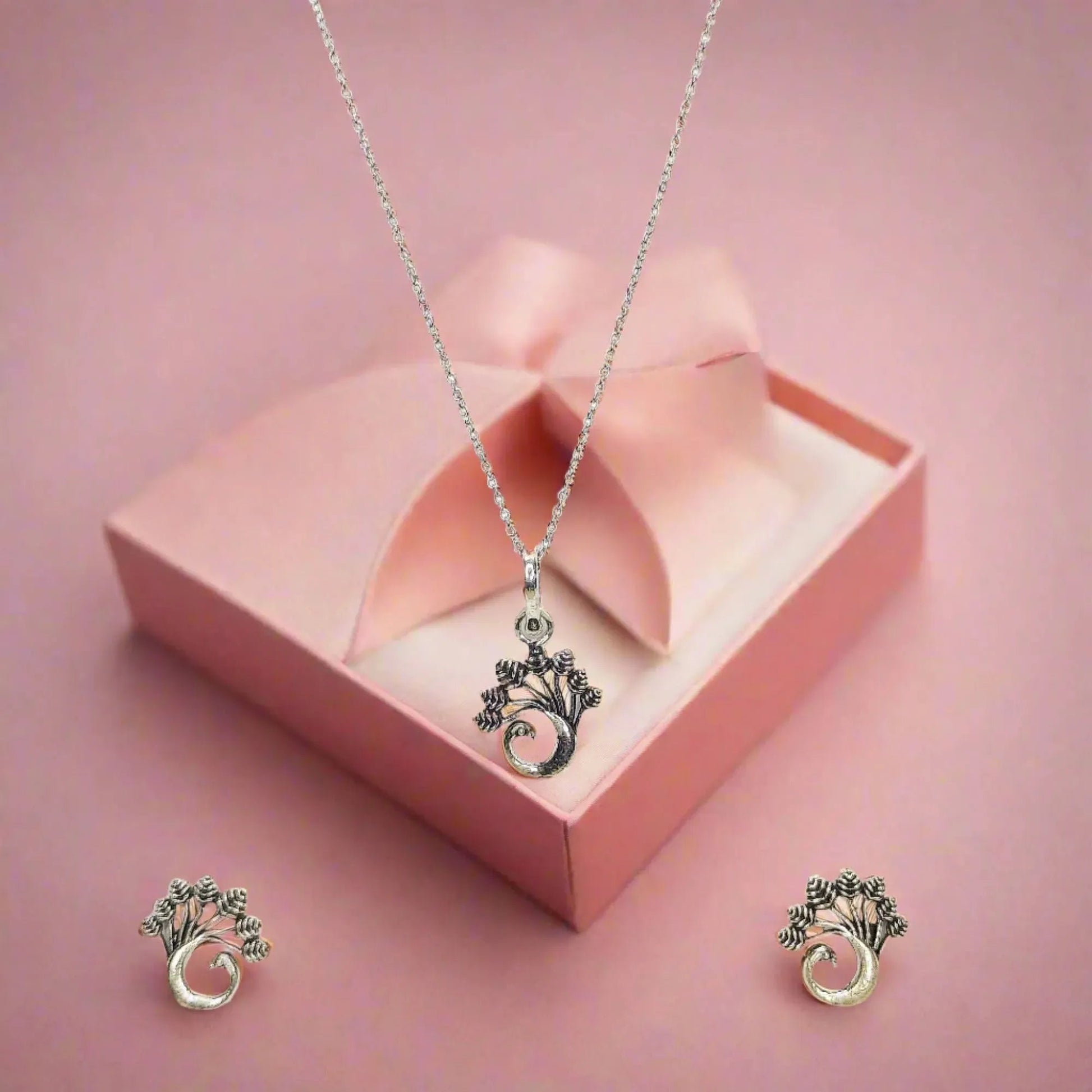 Peacock Oxidized Sterling Silver Pendent Set With Chain For Women - Rivansh
