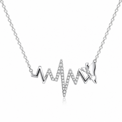 Modern 925 silver pulse heartbeat line pendant bar set with fine micro-pavé stones on a link chain.