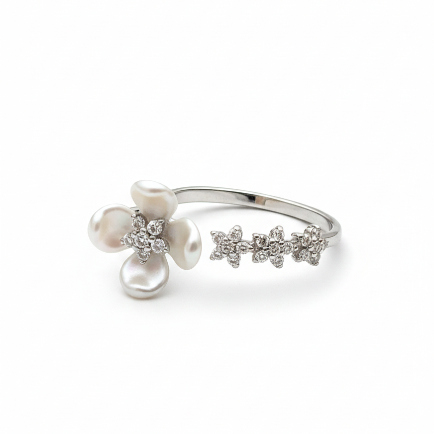 Rivansh 925 Silver Marquise AAA Cubic Zirconia Petal Ring