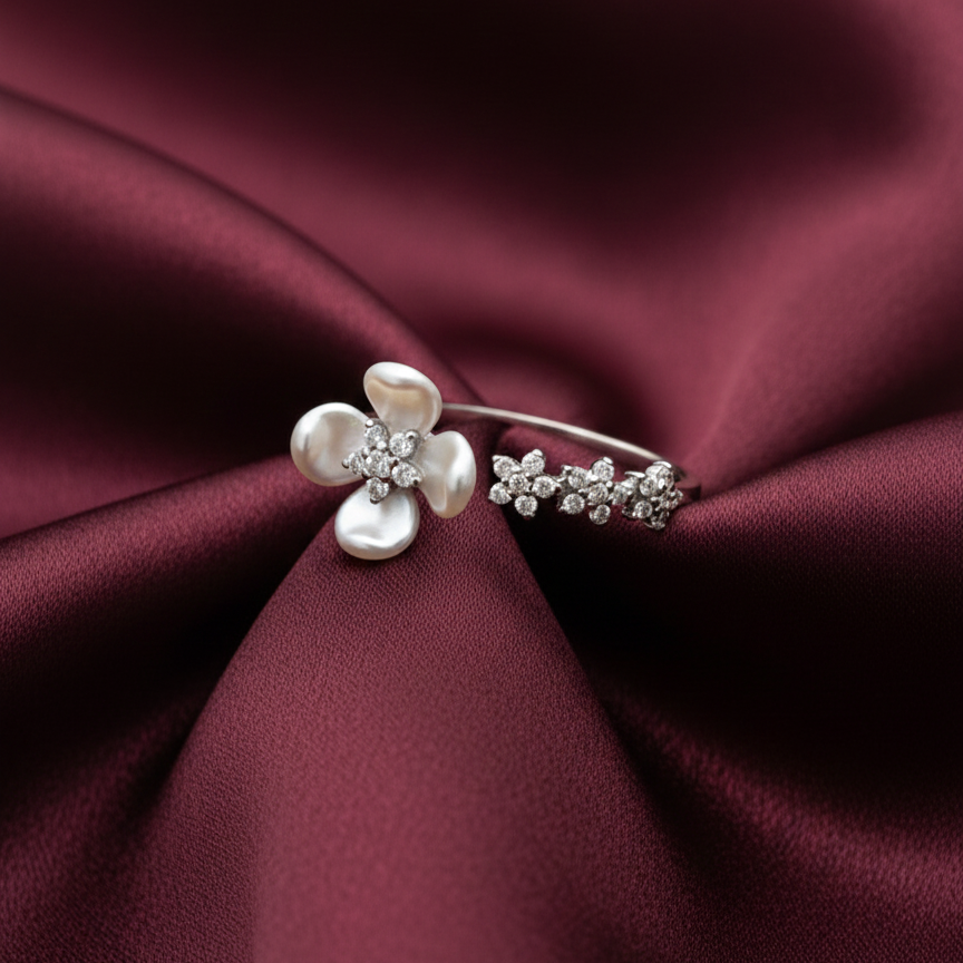 Rivansh 925 Silver Marquise AAA Cubic Zirconia Petal Ring on premium background