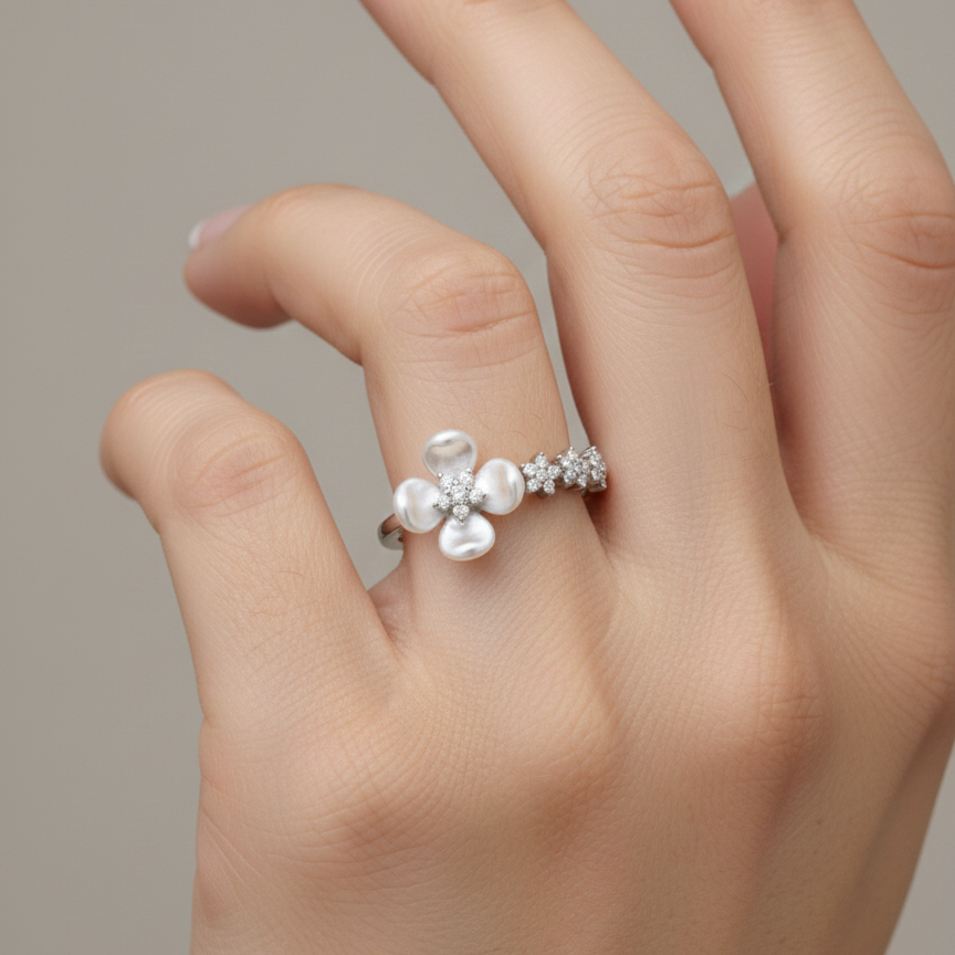 Rivansh 925 Silver Marquise AAA Cubic Zirconia Petal Ring on women ring