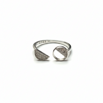 Rivansh asymmetric ring in 925 fine silver featuring a graduated multi-size stone row layout.