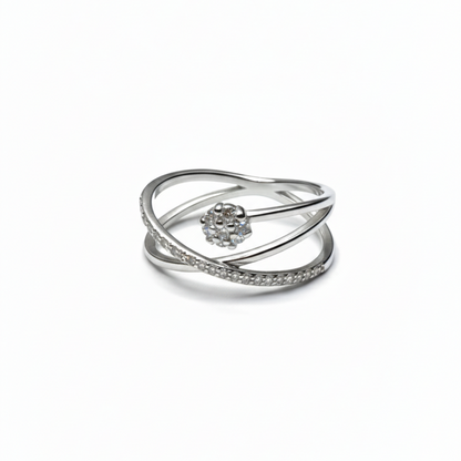 Rivansh aurelia wide mesh openwork structural lattice ring in micro polished 925 silver.