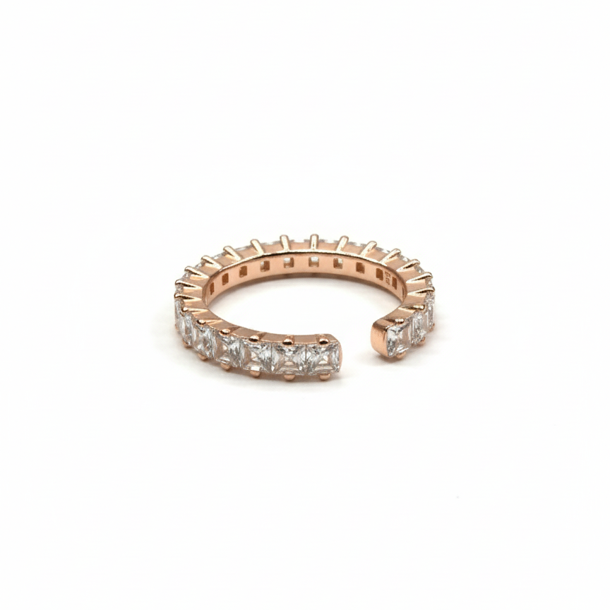 Rivansh aurora crystal arc pointed v-chevron eternity micro-pave band ring in 925 fine silver.