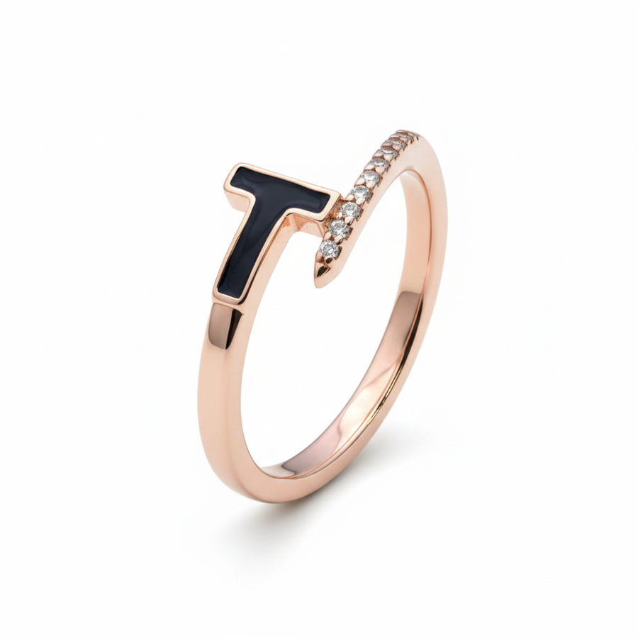 Rivansh black beauty minimal ring featuring an opaque deep dark center gem in a solid 925 silver bezel mount.