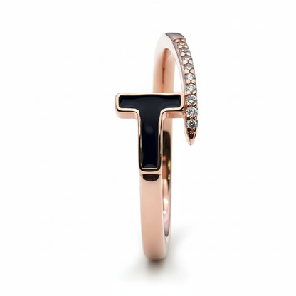 Rivansh black beauty minimal ring featuring an opaque deep dark center gem in a solid 925 silver bezel mount front view