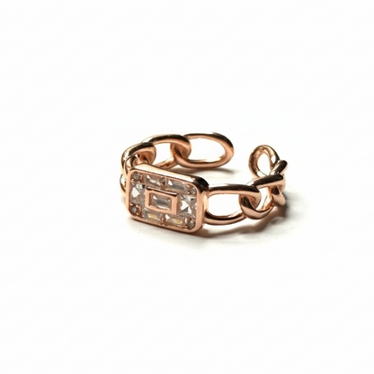 Rivansh bold chain link silhouette statement ring finished in warm 24k gold plating over a solid silver base.