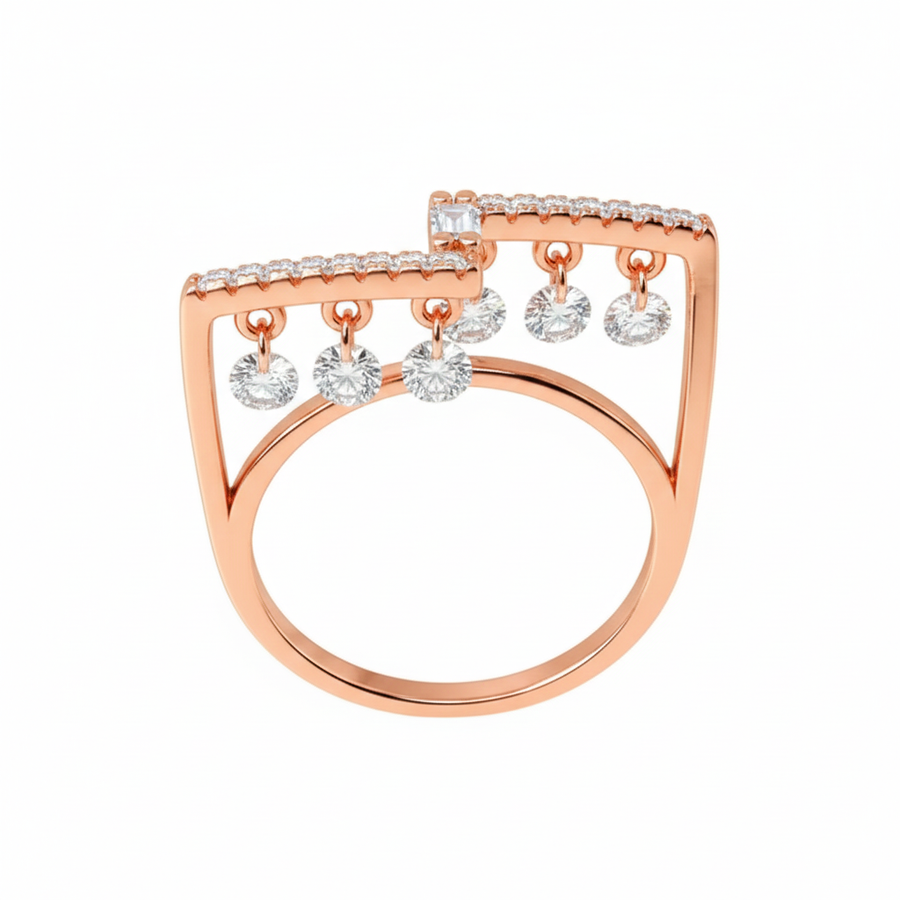 Rivansh bold fluid wave silhouette statement ring finished in warm 24k gold plating over a solid silver base.
