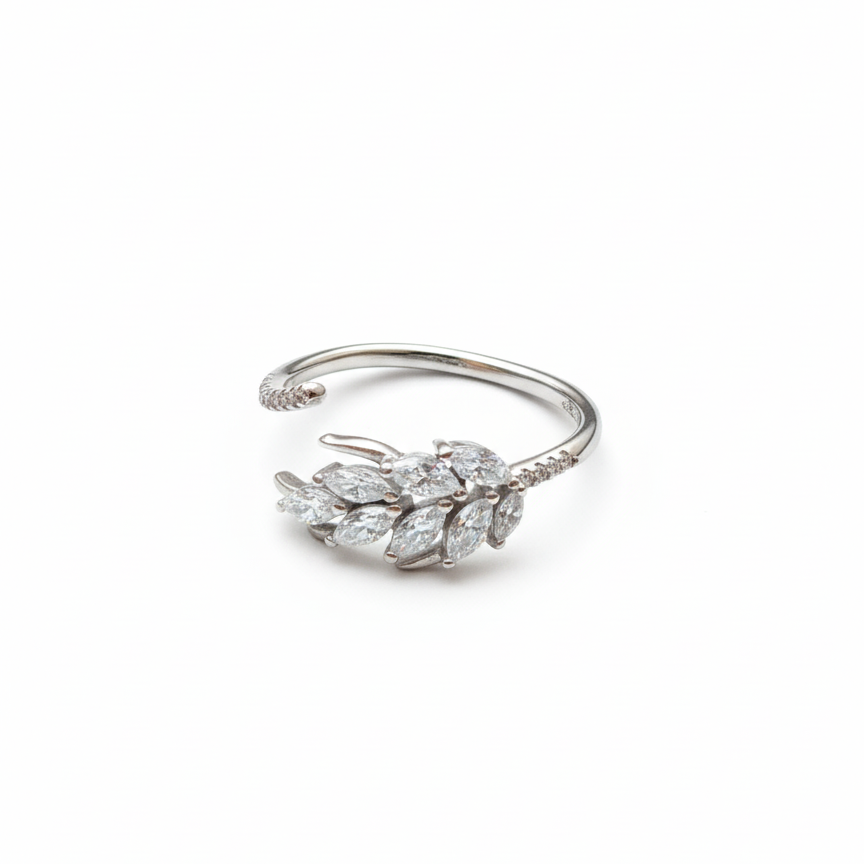 Rivansh eternal blossom halo statement ring in precious 925 fine silver featuring an elevated center gemstone mount.