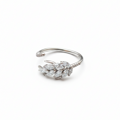 Rivansh eternal blossom halo statement ring in precious 925 fine silver featuring an elevated center gemstone mount.