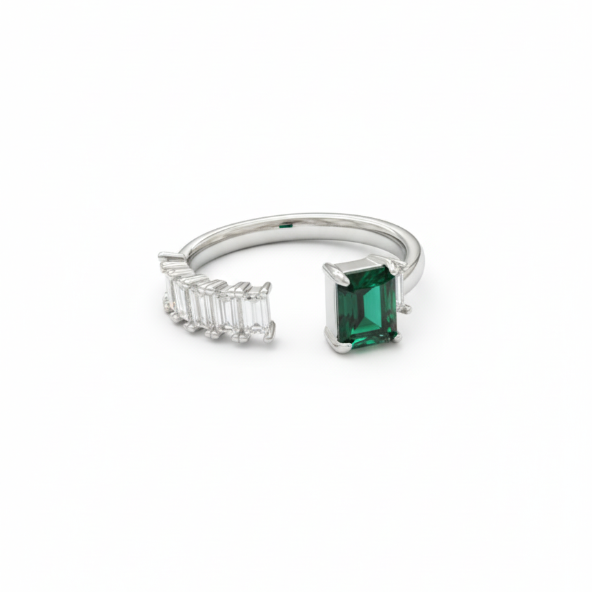 Rivansh horizontal bar stack ring in certified 925 silver set with clean pavé crystal highlights.