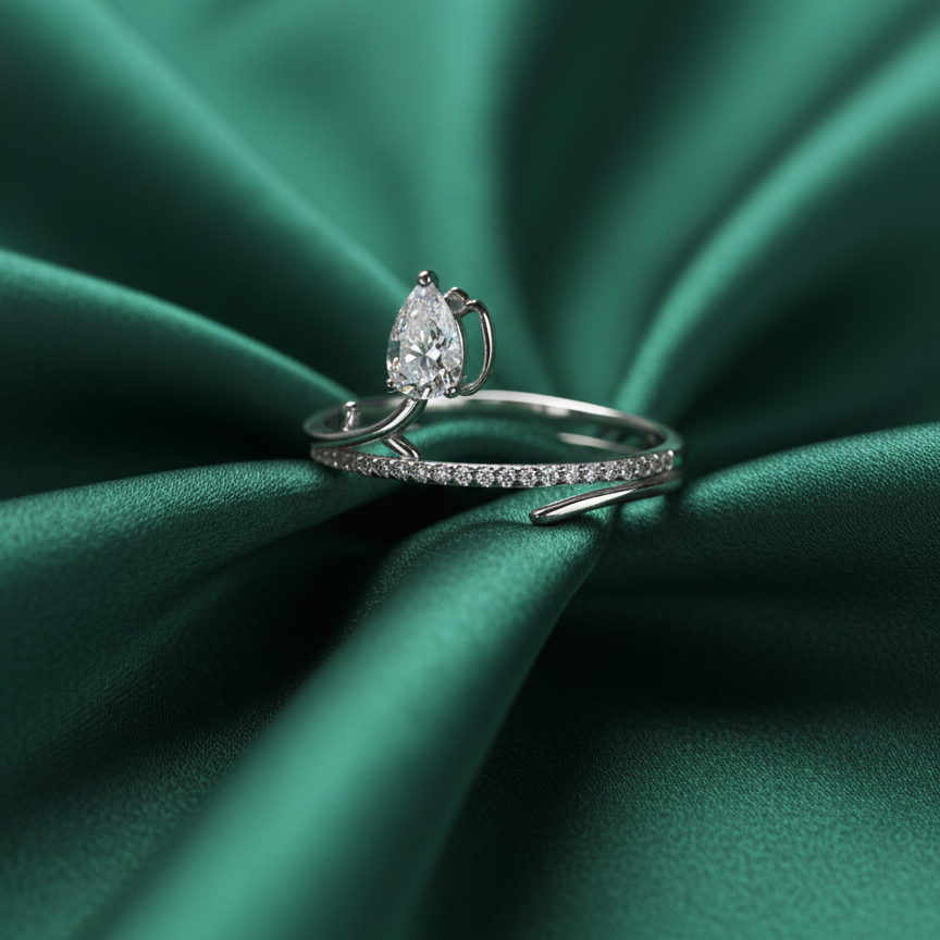 Rivansh nova starburst signature ring in 925 silver featuring an eight point star cluster icon on silk cloth