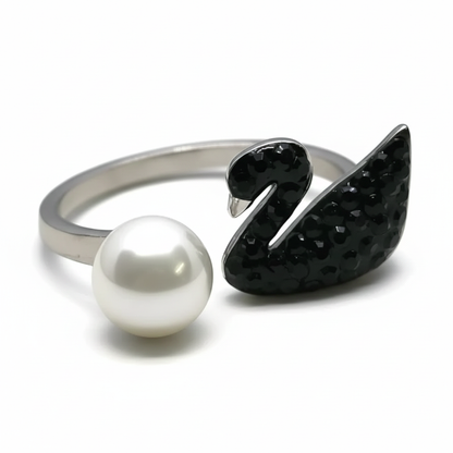 Rivansh novelty character pearl duck signature ring in handcrafted high-gloss 925 fine silver.