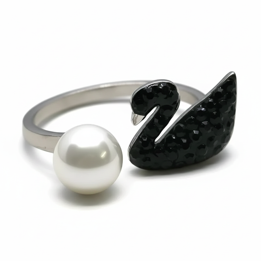 Rivansh novelty character pearl duck signature ring in handcrafted high-gloss 925 fine silver.