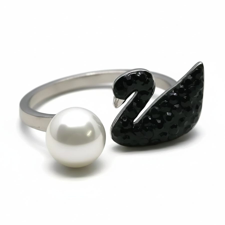 Rivansh novelty character pearl duck signature ring in handcrafted high-gloss 925 fine silver.