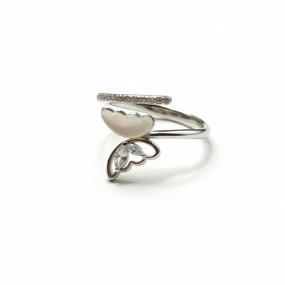 Rivansh openwork filigree butterfly ring in certified 925 silver set with fine point AAA Cubic Zirconia highlights.