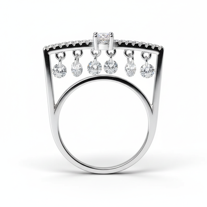 Rivansh regalia crown tiara ring in polished 925 silver set with brilliant AAA Cubic Zirconia peaks.