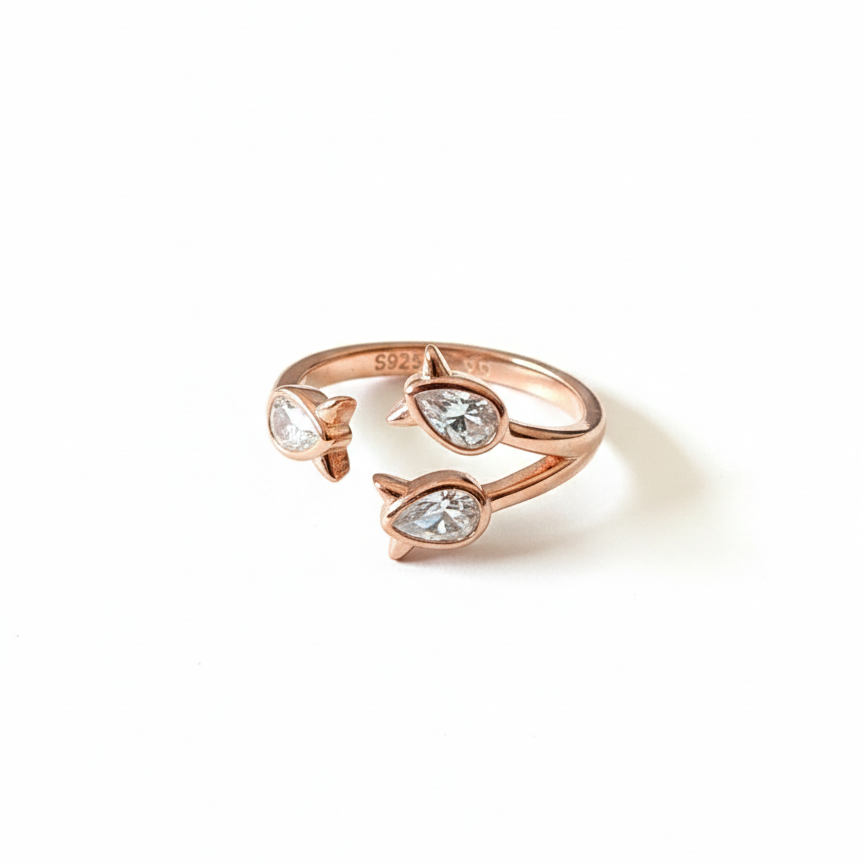 Rivansh split band crossover ring in mirror-polished 925 silver set with fine line micro-pave AAA zircons.