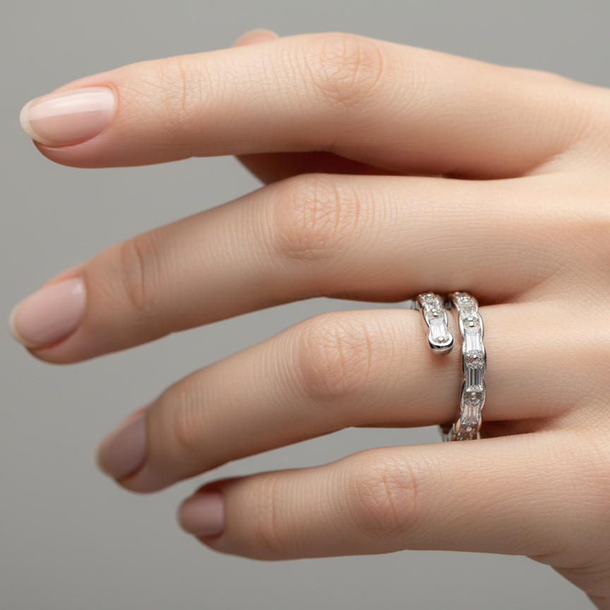 Rivansh star solitaire ring in pure 925 silver featuring a polished twisted rope band setting on model hand