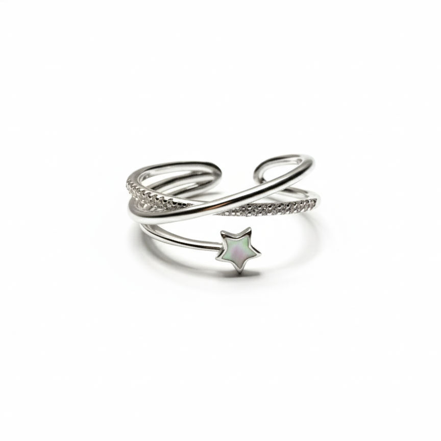 Rivansh wide flat statement band in 925 silver with a central starburst engraved diamond cut setting.