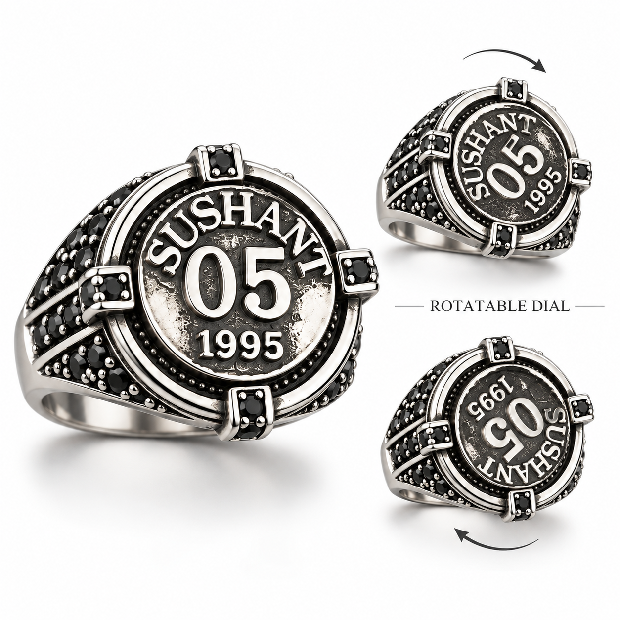 Created with a personalised rotating dial and engraved details, this statement ring transforms names, dates and memories into a design made to stand apart.