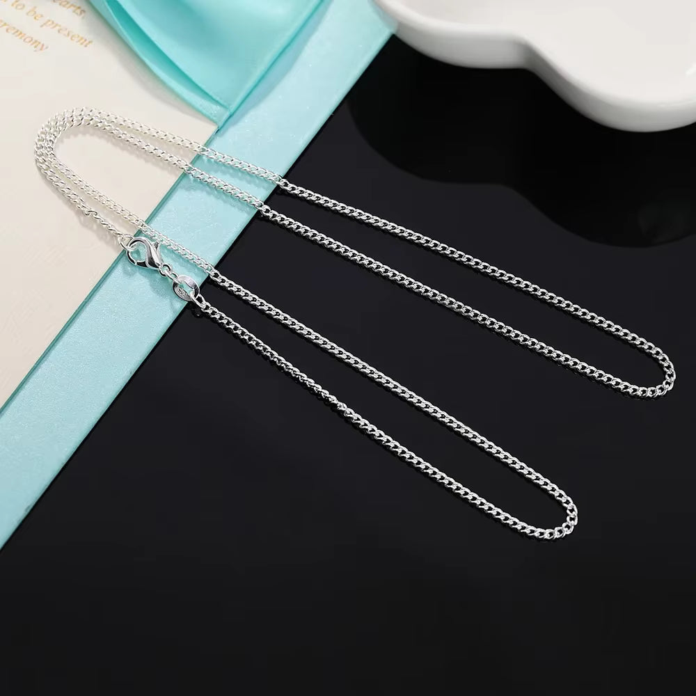 2MM 925 Sterling Silver String Chain For Women Men High Quality Jewellery Gifts
