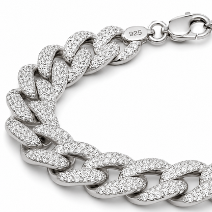 Silver chain bracelet with clear stones on a white background