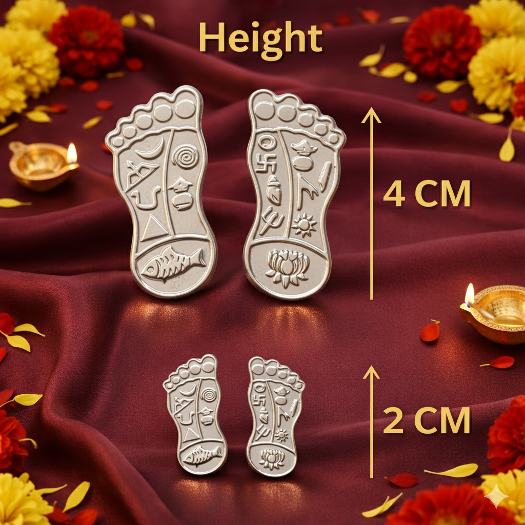 Silver footprints with measurements on a maroon fabric background with flowers and candles.