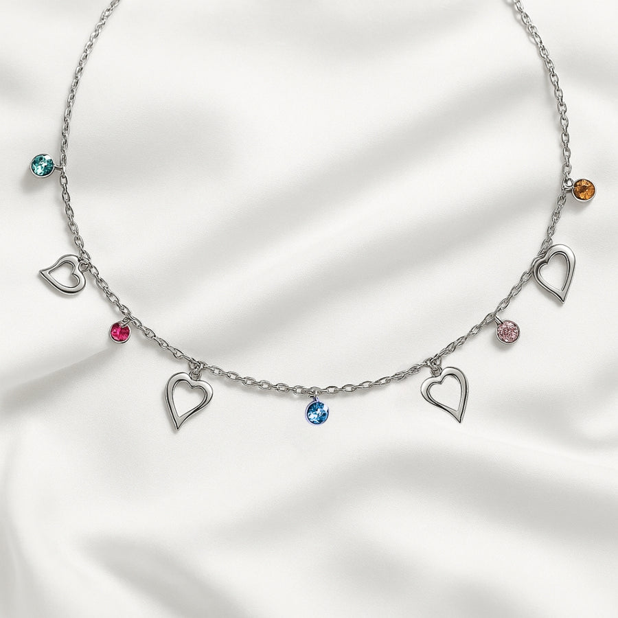 Heart shape Sterling Silver Neck Piece with stones for Women