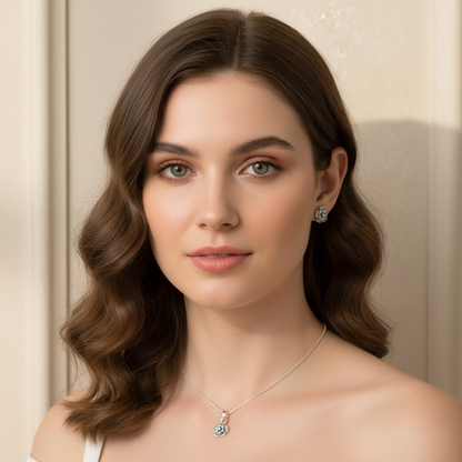 Five Petals Oxidized Sterling Silver Pendent Set With Chain For Women