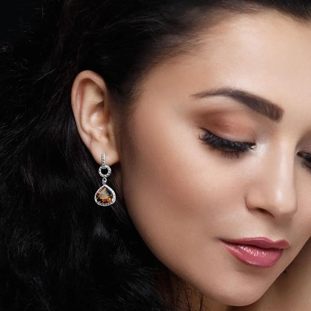 Brown Gemstone Earrings in 925 Silver for Women,Earrings,925 silver,rivansh.co